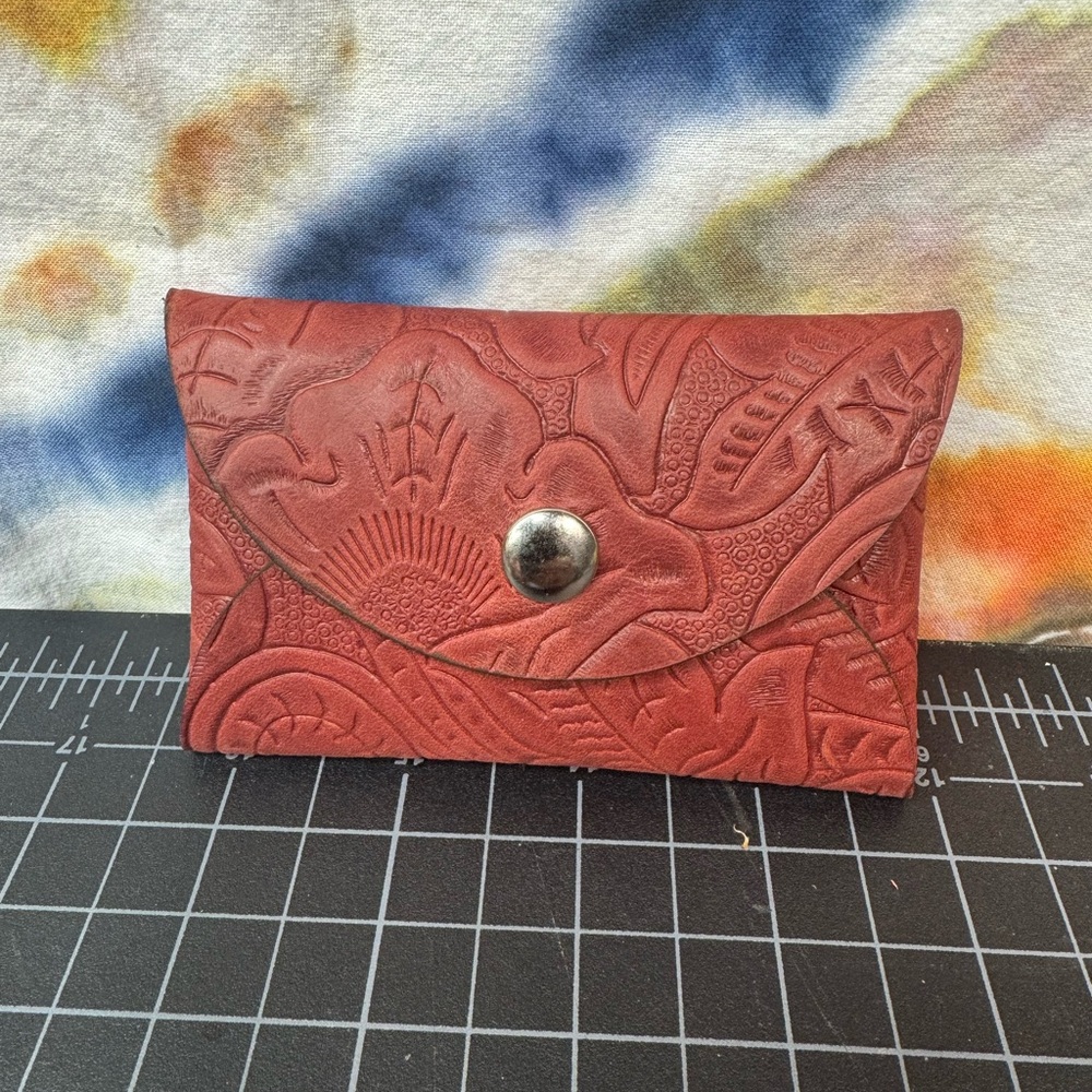 Limited availability Leather Card Holder and Coin Pouch red embossed